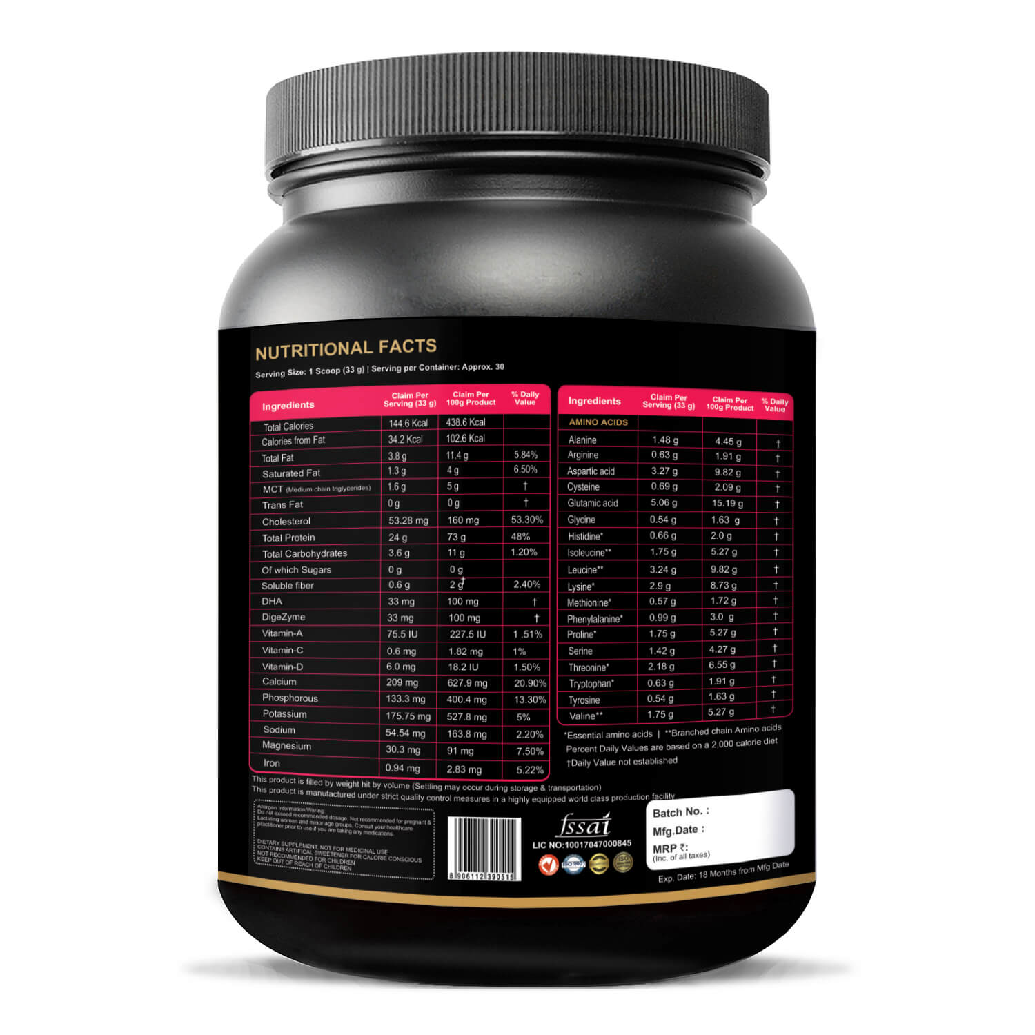 HEALTHY 100% GOLD STANDARD WHEY PROTEIN WITH DHA, MCT AND DIGEZYME